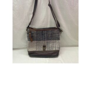 Myra Upcycled Canvas Woven Crossbody Bag Gray Cream Messenger Purse